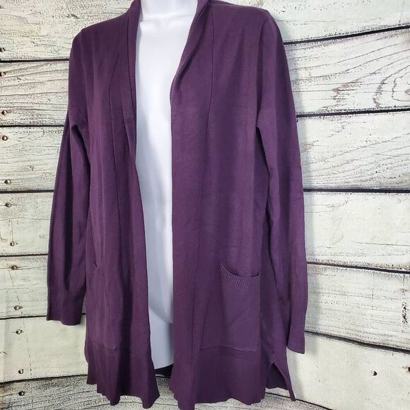 Staccato Purple Open Front Cardigan M NWT Lightweight Pocket Knit Sweater - Picture 2 of 7